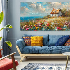 Slika krajolika na platnu Seoska kuća u cvijeću | Akrilni detalji