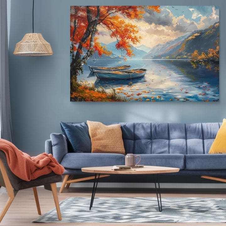 Pejzažna slika na platnu Jesenje lišće uz jezero | Akrilni detalji