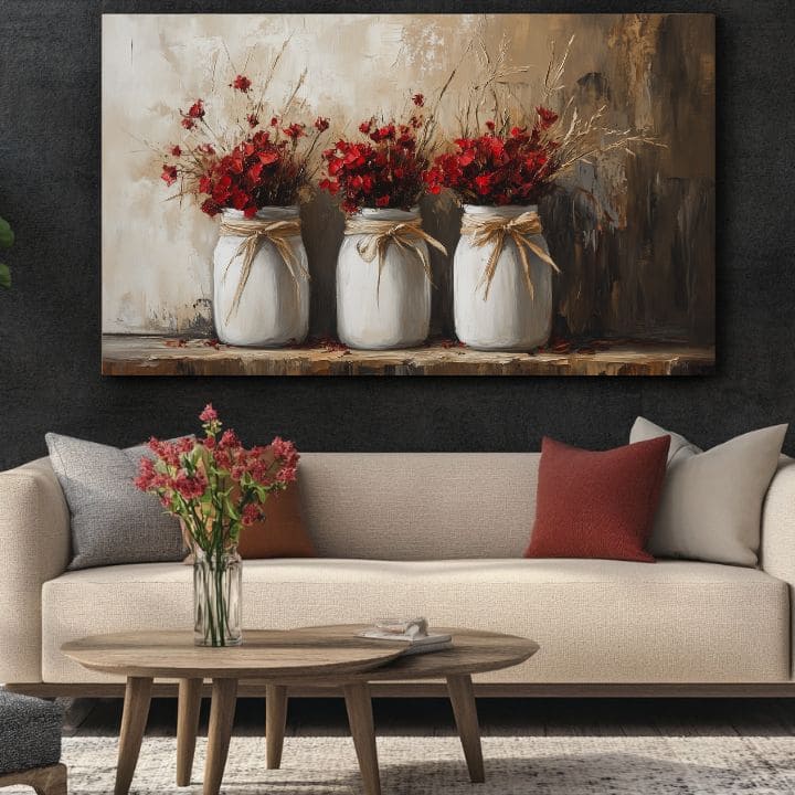 Rustikalno slikarstvo | Divlje cvijeće u vazi | 100% originalna akrilna slika
