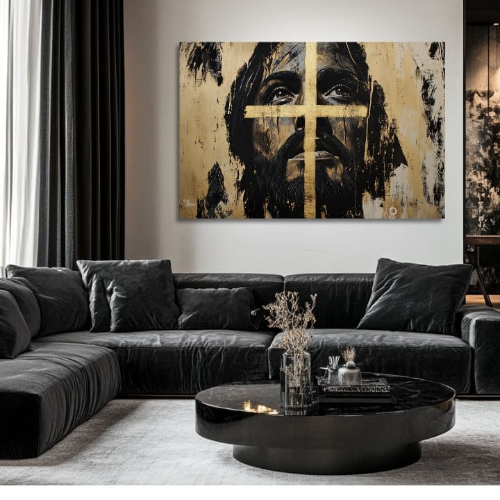 Isus Spasitelj sa zlatnim križem | Slikano akrilom i zlatnim listićima