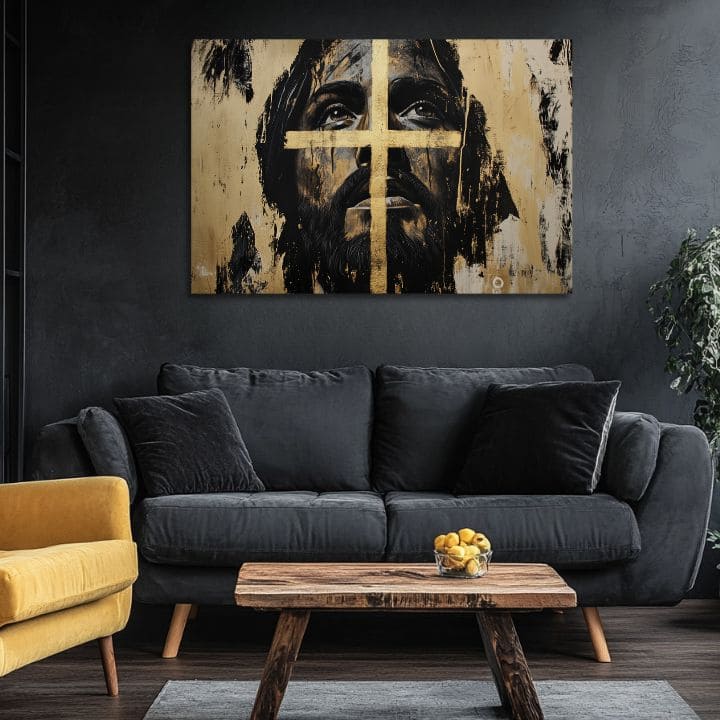 Isus Spasitelj sa zlatnim križem | Slikano akrilom i zlatnim listićima
