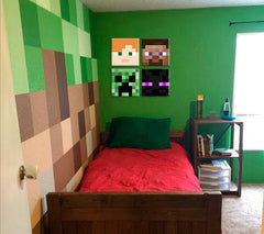 Slika na platnu s motivom minecraft likovi i čudovišta – 3D prikaz platna s vidljivim drvenim okvirom, Papilora.