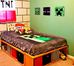 Slika na platnu s motivom minecraft likovi zelena crna – 3D prikaz platna s vidljivim drvenim okvirom, Papilora.
