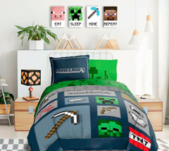 Slika na platnu s motivom minecraft likovi i alati – 3D prikaz platna s vidljivim drvenim okvirom, Papilora.