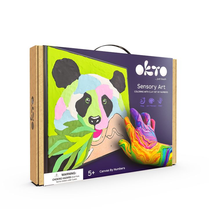 Ručno oslikana slika na platnu s motivom šarena panda s lišćem – 3D prikaz platna s vidljivim drvenim okvirom, Papilora.