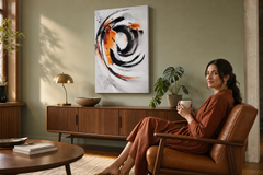 Oslikana slika za zid APSTRAKT 60x90 cm – ručno oslikana slika u elegantnom interijeru (Mid-century warm) | wall mockup | premium canvas | Papilora.sk