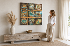 Oslikana slika za zid APSTRAKT 70x70 cm – ručno oslikana slika u elegantnom interijeru (Modern coastal) | wall mockup | premium platno | Papilora.sk