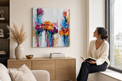 Oslikana slika za zid APSTRAKT 60x60 cm – ručno oslikana slika u elegantnom interijeru (Window reading) | wall mockup | premium canvas | Papilora.sk