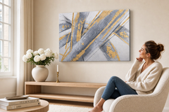 Oslikana slika za zid APSTRAKT 90x60 cm – ručno oslikana slika u elegantnom interijeru (Scandi cream) | wall mockup | premium platno | Papilora.sk
