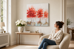 Oslikana slika za zid APSTRAKT 70x70 cm – ručno oslikana slika u elegantnom interijeru (Scandi cream) | wall mockup | premium platno | Papilora.sk