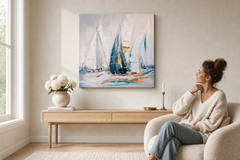 Oslikana slika za zid APSTRAKT 80x80 cm – ručno oslikana slika u elegantnom interijeru (Scandi cream) | wall mockup | premium platno | Papilora.sk