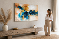 Oslikana slika za zid APSTRAKT 120x80 cm – ručno oslikana slika u elegantnom interijeru (Modern coastal) | wall mockup | premium platno | Papilora.sk