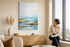 Oslikana slika za zid APSTRAKT 80x120 cm – ručno oslikana slika u elegantnom interijeru (Window reading) | wall mockup | premium platno | Papilora.sk