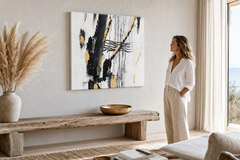 Oslikana slika za zid APSTRAKT 60x60 cm – ručno oslikana slika u elegantnom interijeru (Modern coastal) | wall mockup | premium canvas | Papilora.sk