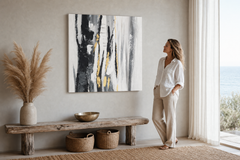Oslikana slika za zid APSTRAKT 60x60 cm – ručno oslikana slika u elegantnom interijeru (Modern coastal) | wall mockup | premium platno | Papilora.sk