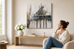 Oslikana slika za zid APSTRAKT 100x100 cm – ručno oslikana slika u elegantnom interijeru (Scandi cream) | wall mockup | premium platno | Papilora.sk