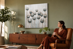 Oslikana slika za zid CVIJEĆE 70x70 cm – ručno oslikana slika u elegantnom interijeru (Mid-century warm) | wall mockup | premium platno | Papilora.sk