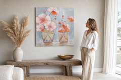 Oslikana slika za zid CVIJEĆE U VAZI 60x60 cm – ručno oslikana slika u elegantnom interijeru (Modern coastal) | wall mockup | premium platno | Papilora.sk