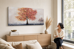 Oslikana slika za zid DRVEĆE 100x50 cm – ručno oslikana slika u elegantnom interijeru (Window reading) | wall mockup | premium platno | Papilora.sk