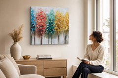 Oslikana slika na zidu STABLA 60x60 cm – ručno oslikana slika u elegantnom interijeru (Window reading) | wall mockup | premium canvas | Papilora.sk