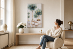 Oslikana slika za zid DRVEĆE 60x90 cm – ručno oslikana slika u elegantnom interijeru (Scandi cream) | wall mockup | premium platno | Papilora.sk
