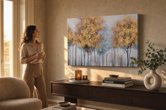 Oslikana slika za zid DRVEĆE 90x60 cm – ručno oslikana slika u elegantnom interijeru (Golden hour luxe) | wall mockup | premium platno | Papilora.sk