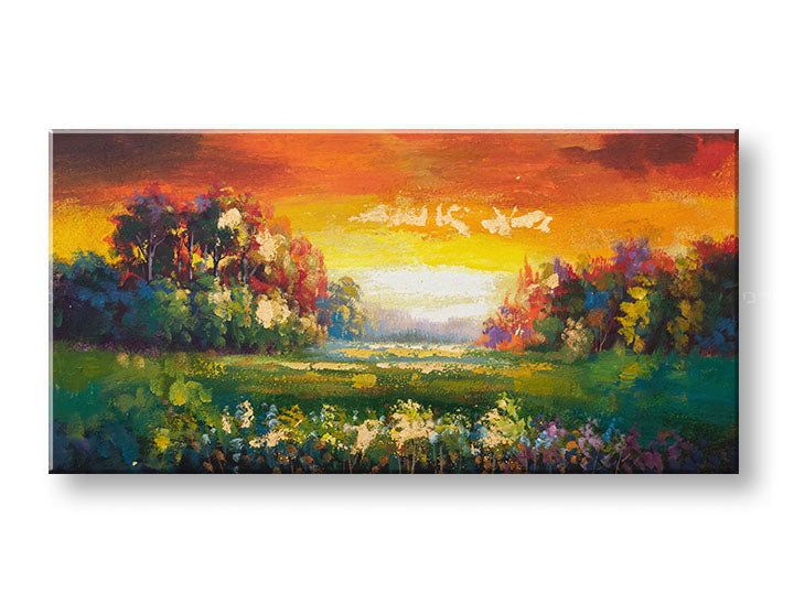 Ručno oslikana slika za zid LIVADA 100x50 cm – 3D perspektiva platna na drvenom okviru | 100 % original | akril na platnu ARTMIE | Papilora.sk