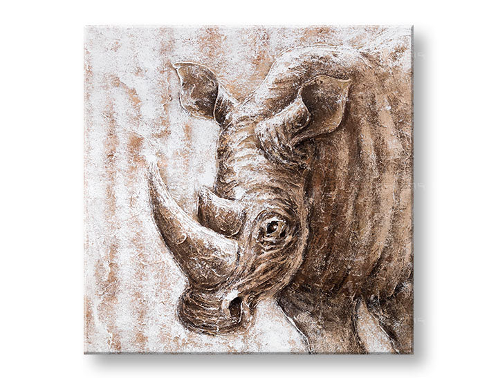 Ručno oslikana slika na zidu NOSOROG 70x70 cm – 3D perspektiva platna na drvenom okviru | 100 % original | akril na platnu ARTMIE | Papilora.sk