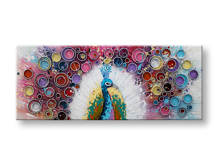 Ručno oslikana slika na zidu PAUN 100x40 cm – 3D perspektiva platna na drvenom okviru | 100 % original | akril na platnu ARTMIE | Papilora.sk