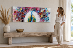 Oslikana slika na zidu PAUN 100x40 cm – ručno oslikana slika u elegantnom interijeru (Modern coastal) | wall mockup | premium platno | Papilora.sk