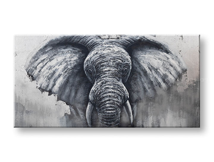 Ručno oslikana slika za zid SLON 140x70 cm – 3D perspektiva platna na drvenom okviru | 100 % original | akril na platnu ARTMIE | Papilora.sk