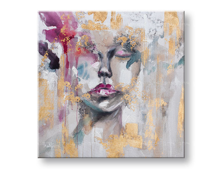 Ručno oslikana slika za zid ŽENA 80x80 cm – 3D perspektiva platna na drvenom okviru | 100 % original | akril na platnu ARTMIE | Papilora.sk