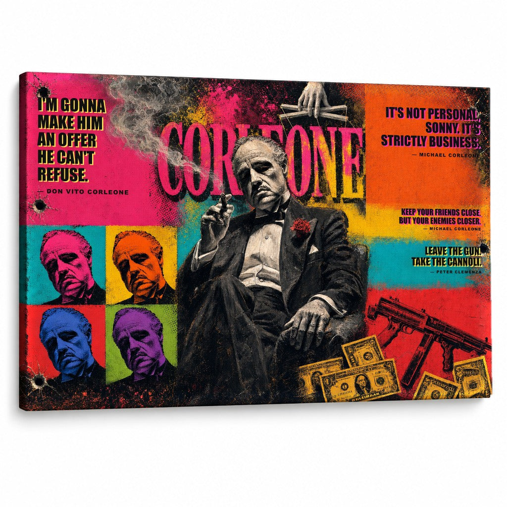 Pop art slika Kum s motivom Dona Vita Corleonea i filmskim citatima na kvalitetnom platnu, Papilora.