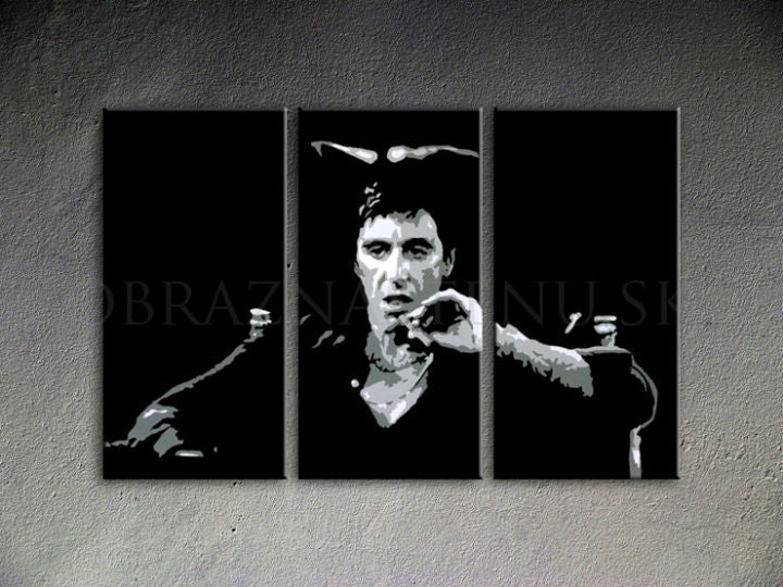 Ručno oslikana slika na platnu s motivom al pacino portret crno-bijeli – 3D prikaz platna s vidljivim drvenim okvirom, Papilora.