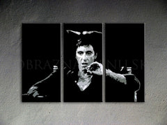Ručno oslikana slika na platnu s motivom al pacino portret crno-bijeli – 3D prikaz platna s vidljivim drvenim okvirom, Papilora.