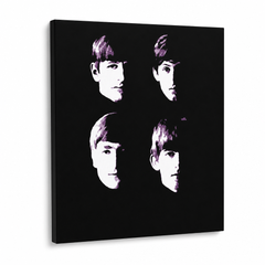 Ručno oslikana slika na platnu s motivom lica beatlesa u ljubičastim tonovima – 3D prikaz platna s vidljivim drvenim okvirom, Papilora.
