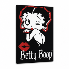 Ručno oslikana slika na platnu s motivom betty boop crveno-crna – 3D prikaz platna s vidljivim drvenim okvirom, Papilora.