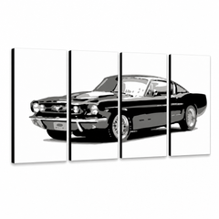 Ručno oslikana slika na platnu s motivom crni klasični automobil mustang – 3D prikaz platna s vidljivim drvenim okvirom, Papilora.