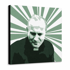 Ručno oslikana POP Art slika Ivana Pavla II. 1 dio jp3 – 3D vizualizacija ručno oslikanog platna na bijeloj pozadini. Dominantne boje: zelena, bijela, crna.