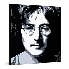 Ručno oslikana slika na platnu s motivom john lennon portret crno-bijeli – 3D prikaz platna s vidljivim drvenim okvirom, Papilora.