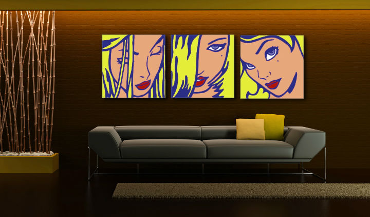 Ručno oslikana POP Art slika LICHTENSTEIN 3 dijela li5 - slika 2