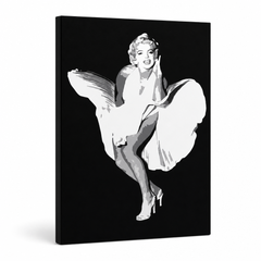 Ručno oslikana slika na platnu s motivom marilyn monroe u bijeloj haljini – 3D prikaz platna s vidljivim drvenim okvirom, Papilora.