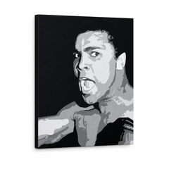 Ručno oslikana slika na platnu s motivom muhammad ali portret crno-bijeli – 3D prikaz platna s vidljivim drvenim okvirom, Papilora.