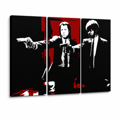 Ručno oslikana POP Art slika Pulp Fiction 3 dijela pulp5 – 3D vizualizacija ručno oslikanog platna na bijeloj pozadini. Dominantne boje: crna, crvena, bijela.