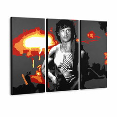 Ručno oslikana slika na platnu s motivom rambo u pop art stilu – 3D prikaz platna s vidljivim drvenim okvirom, Papilora.