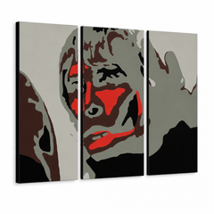 Ručno oslikana POP Art slika SMEĐI MAJMUN od 3 dijela, smeđa – 3D vizualizacija ručno oslikanog platna na bijeloj pozadini. Dominantne boje: crna, crvena, siva, smeđa, bijela.