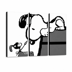 Ručno oslikana slika na platnu s motivom snoopy i woodstock crno-bijeli – 3D prikaz platna s vidljivim drvenim okvirom, Papilora.