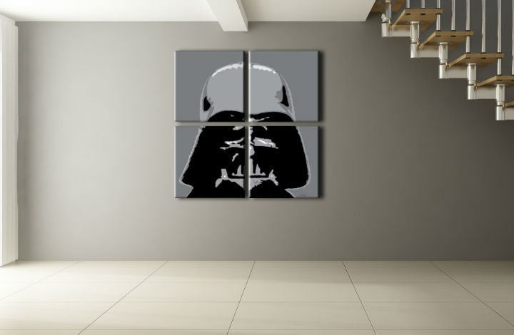 Ručno oslikana slika na platnu s motivom darth vader kaciga crno-siva – detaljan pregled kompozicije, Papilora.