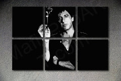 Ručno oslikana slika na platnu s motivom al pacino s cigaretom, crno-bijelo – 3D prikaz platna s vidljivim drvenim okvirom, Papilora.