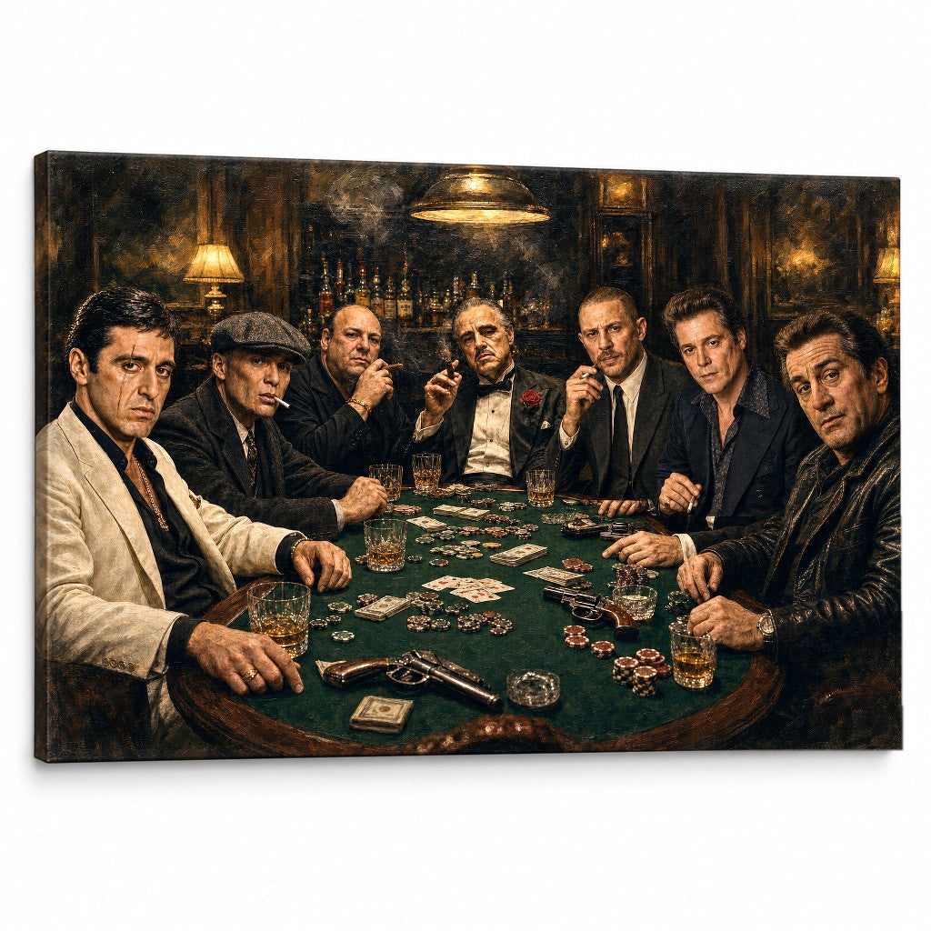 Kultna slika mafijaša za pokerskim stolom kao filmski zidni ukras na platnu Papilora